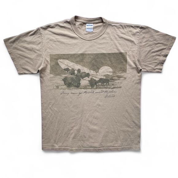 Vintage Other - Vintage Bison Buffalo Roamed The Plains Feather Colorado Nature T Shirt M Tan